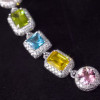 90ctw Multi-cut Multicolor Sapphire Halo Statement Necklace