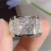 3.8ct Round Cut White Sapphire Paved Men's Ring