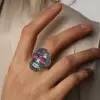Ruby and Black Sapphire Paved Skull Ring
