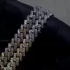 White Sapphire Paved Three Tone Cuban Link Necklace
