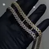 White Sapphire Paved Three Tone Cuban Link Necklace