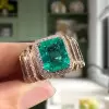 6ct Emerald Cut Emerald Halo Paved Cocktail Ring