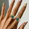 6ct Emerald Cut Emerald Halo Paved Cocktail Ring