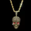 Ruby and Black Sapphire Paved Skull Pendant Necklace