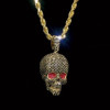 Ruby and Black Sapphire Paved Skull Pendant Necklace