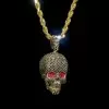 Ruby and Black Sapphire Paved Skull Pendant Necklace