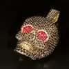 Ruby and Black Sapphire Paved Skull Pendant Necklace