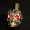 Ruby and Black Sapphire Paved Skull Pendant Necklace
