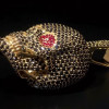 Ruby and Black Sapphire Paved Skull Pendant Necklace