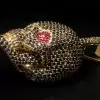 Ruby and Black Sapphire Paved Skull Pendant Necklace