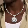 White & Black Sapphire Panda Pendant With Tennis Chain