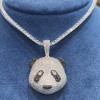 White & Black Sapphire Panda Pendant With Tennis Chain