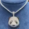 White & Black Sapphire Panda Pendant With Tennis Chain