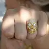 6ctw White Sapphire Paved Gold Tone Skull Ring