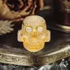 6ctw White Sapphire Paved Gold Tone Skull Ring