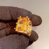 14ct Emerald Cut Yellow Sapphire Square Shank Cocktail Ring