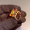 14ct Emerald Cut Yellow Sapphire Square Shank Cocktail Ring