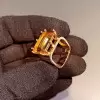14ct Emerald Cut Yellow Sapphire Square Shank Cocktail Ring