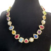 100ctw Multi-cut Multicolor Sapphire Halo Statement Necklace