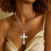 10ctw Baguette Cut White Sapphire Cross Pendant Necklace