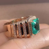 6ct Emerald Cut Emerald Halo Paved Cocktail Ring