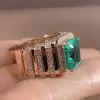 6ct Emerald Cut Emerald Halo Paved Cocktail Ring