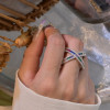 Wide Shank Rainbow Sapphire Cross Ring