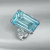 14ct Emerald Cut Light Aquamarine Cluster Cocktail Ring