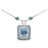 14ct Halo Emerald Cut Aquamarine Pendant Necklace