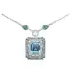 14ct Halo Emerald Cut Aquamarine Pendant Necklace