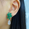 7.9ctw Pear Cut Emerald & White Sapphire Drop Earrings