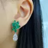 7.9ctw Pear Cut Emerald & White Sapphire Drop Earrings