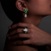 7.9ctw Pear Cut Emerald & White Sapphire Drop Earrings