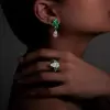 7.9ctw Pear Cut Emerald & White Sapphire Drop Earrings