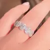 Handmade Halo Oval Cut Sterling Silver Wedding Band