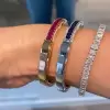 12ctw Emerald Cut Multicolor Sapphire Petal Bangle
