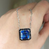 5ct Princess Cut Halo Square Pendant Necklace