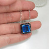 5ct Princess Cut Halo Square Pendant Necklace