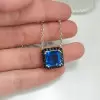 5ct Princess Cut Halo Square Pendant Necklace