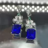 20ctw Emerald Cut Sapphire Statement Drop Earrings