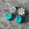 13ctw Oval Cut Paraiba Tourmaline Flower Earrings