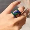 Paved Multicolor Sapphire Bold Knot Unisex Ring