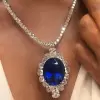 12.8ct Oval Cut Blue Sapphire Pendant Necklace