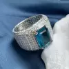 10ct Invisible Setting Emerald Cut Blue Sapphire Ring for Men
