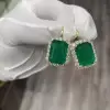 10ctw Halo Emerald Cut Green Sapphire Classic Drop Earrings