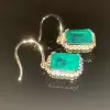 10ctw Halo Emerald Cut Green Sapphire Classic Drop Earrings