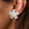 7.5ct Pear Cut White Sapphire Flower Stud Earrings in Gold
