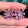 10ctw Pear Cut Pink Sapphire Flower Stud in Rose Gold