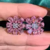 10ctw Pear Cut Pink Sapphire Flower Stud in Rose Gold