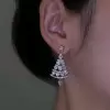 Heart Cut White Sapphire Christmas Tree Drop Earrings